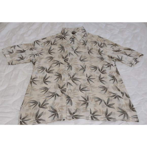 METRO CONCEPTS Mens Large Green & Tan Rayon Floral Hawaiian Shirt - Picture 1 of 11